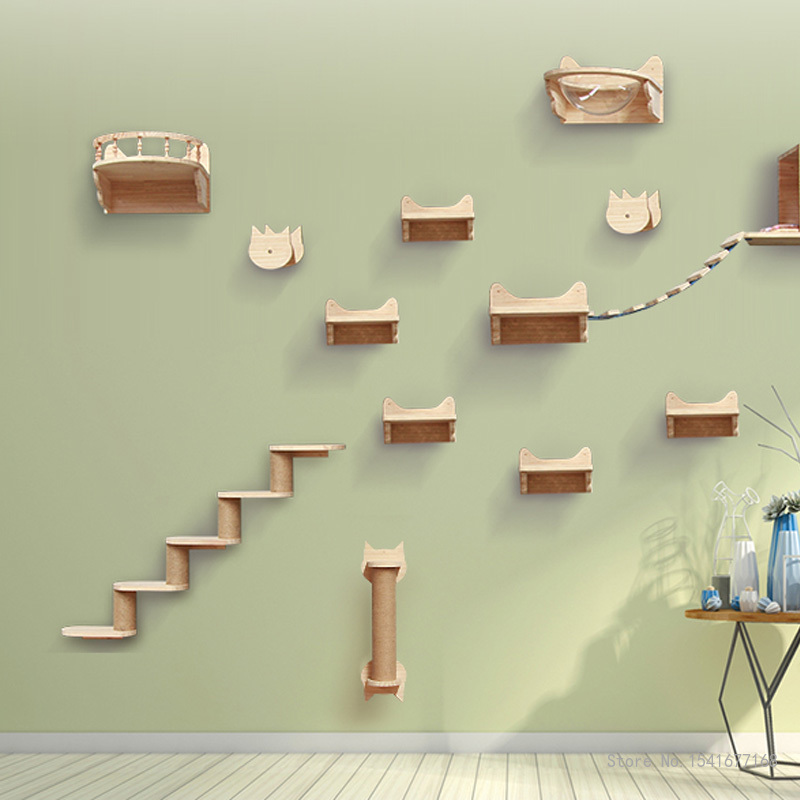 Cat Wall Climbing Shelves Hammock Wooden - Hamaca para gatos montada en la
