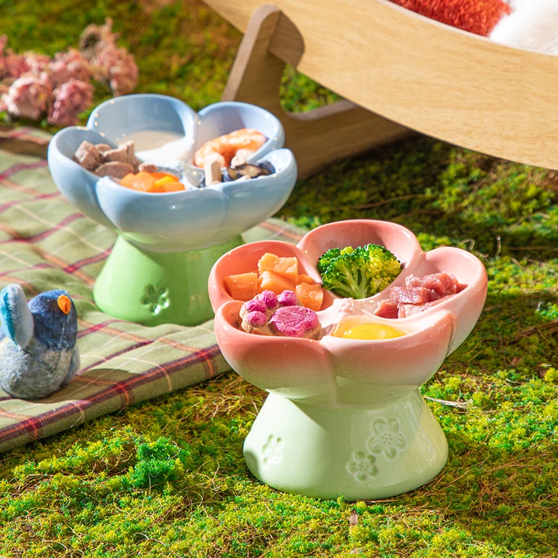 Elevated Ceramic Cat Bowls Tilted Food - Comedero elevado de cerámica para mascotas