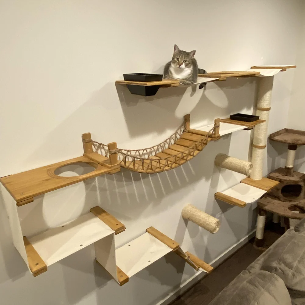Cat Wall Climbing Shelves Hammock Wooden - Estantes de madera para escalar gatos