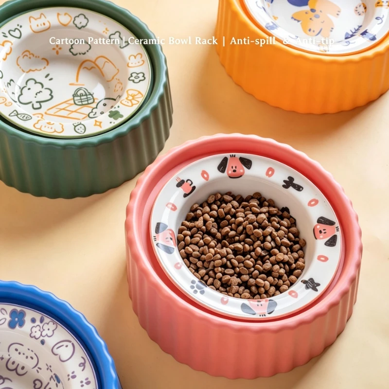 Elevated Ceramic Cat Bowls Tilted Food - Comedero Elevado de Cerámica para Mascotas,