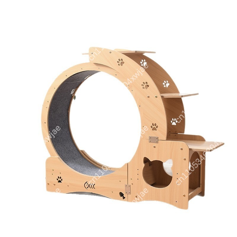 Cat Running Wheel Exercise Treadmill - Árbol de juegos de madera para
