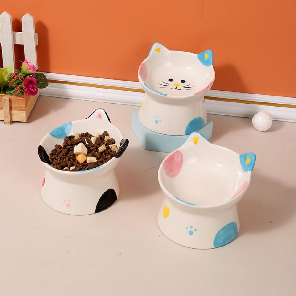Elevated Ceramic Cat Bowls Tilted Food - 15 ° Comedero Elevado para Gatos,
