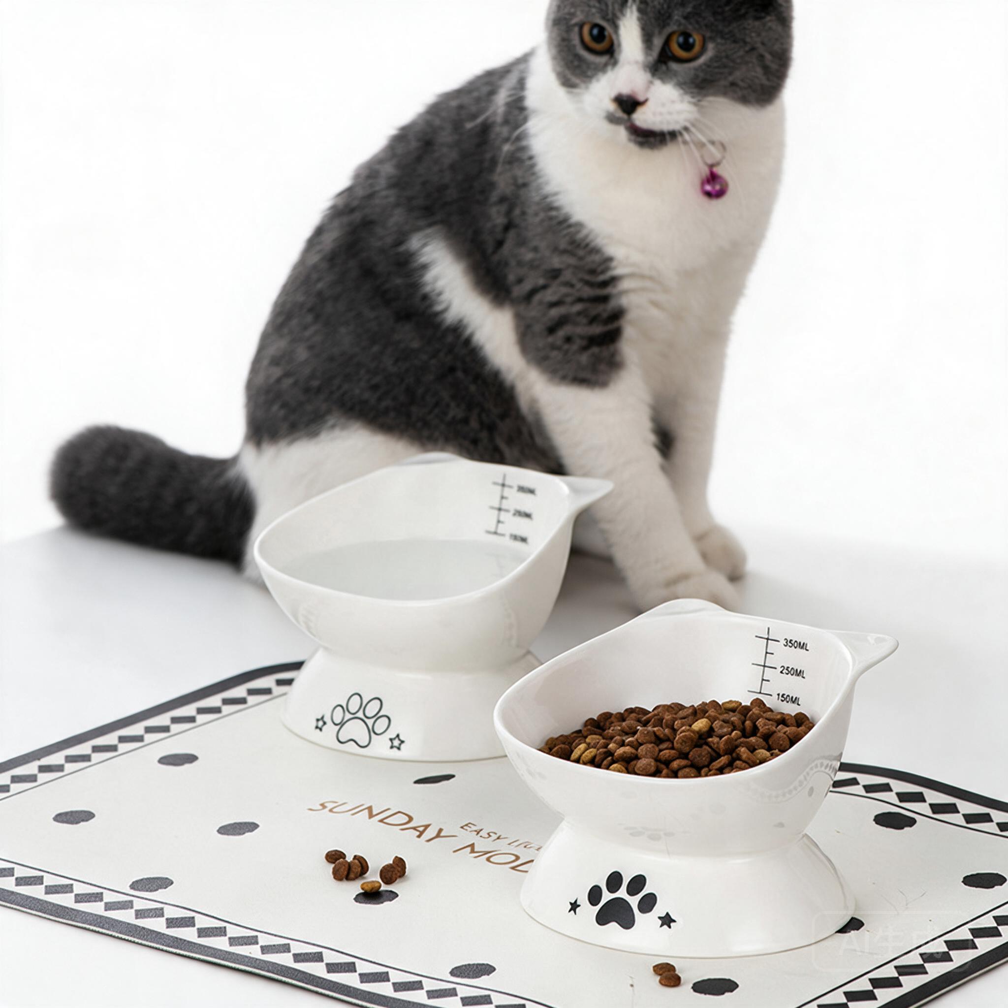 Elevated Ceramic Cat Bowls Tilted Food - Comedero elevado y inclinado de cerámica