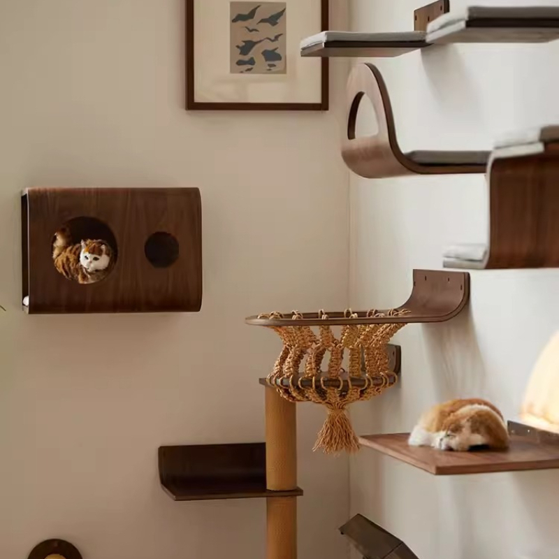 Cat Wall Climbing Shelves Hammock Wooden - Cama para Mascotas con Forma de