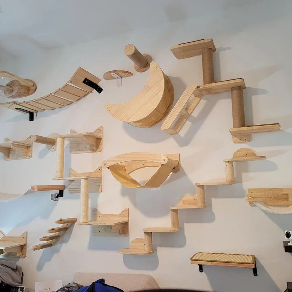Cat Wall Climbing Shelves Hammock Wooden - Estantes de escalada para gatos, casa