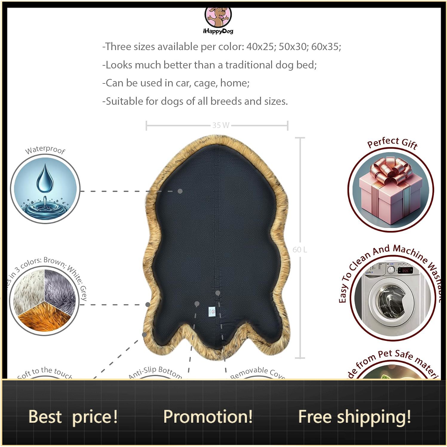 Orthopedic Memory Foam Dog Bed Washable - Cama ortopédica para perros de piel