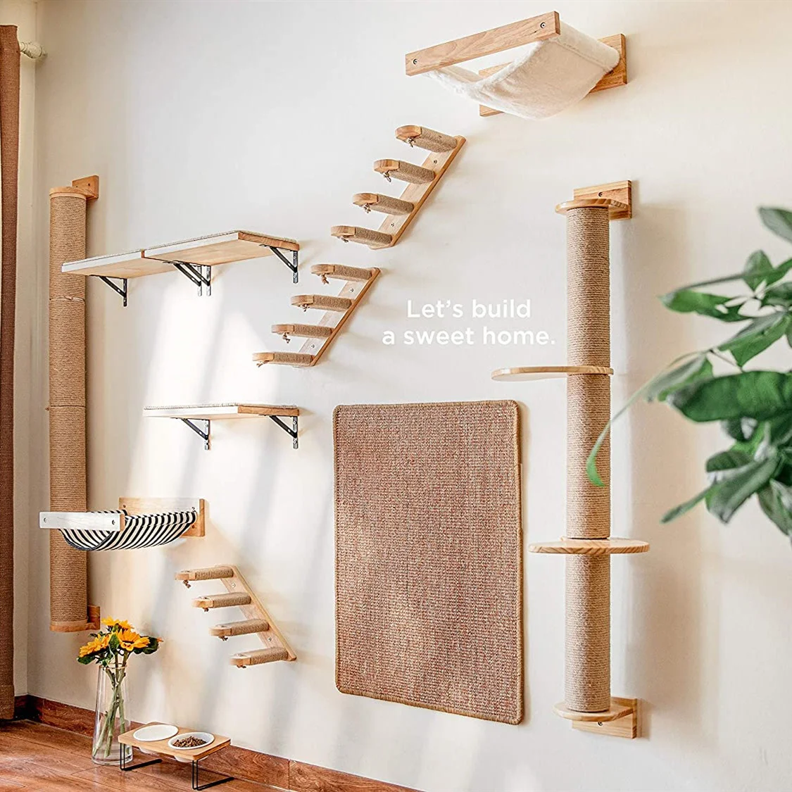 Cat Wall Climbing Shelves Hammock Wooden - Hamaca para gatos montada en la