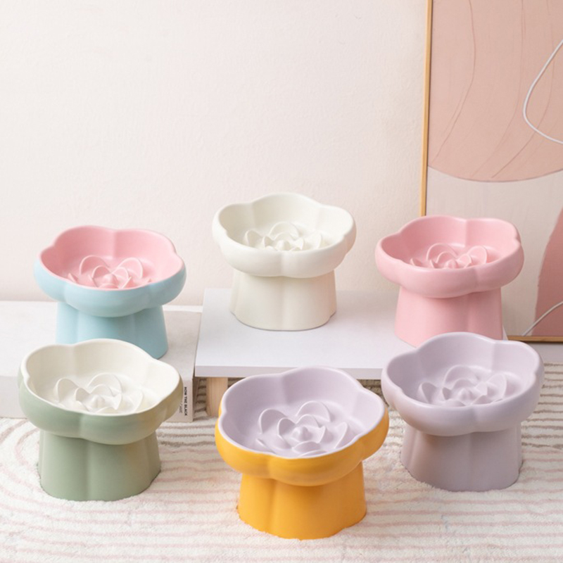 Elevated Ceramic Cat Bowls Tilted Food - Comedero Lento Elevado de Cerámica para