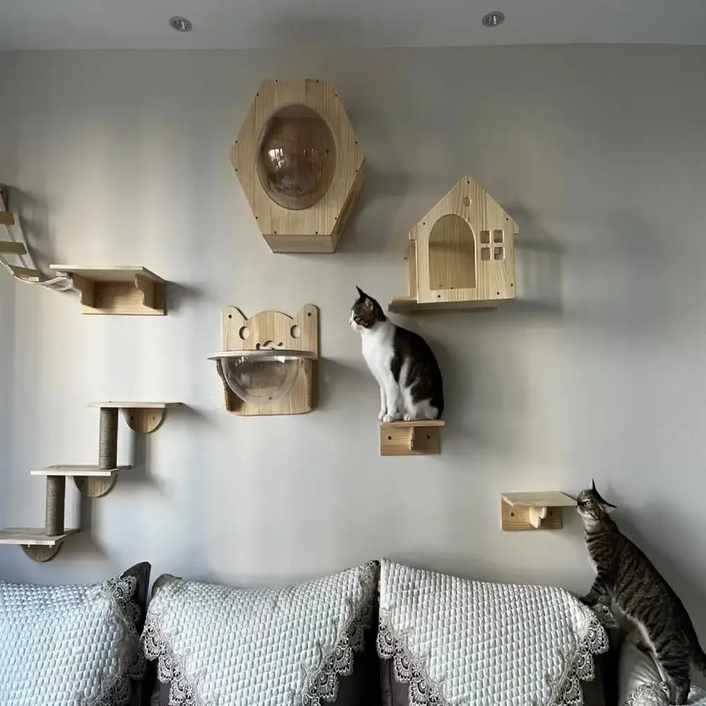 Marco de escalada para gatos d - Cat Wall Climbing Shelves Hammock Wooden reseña y precio