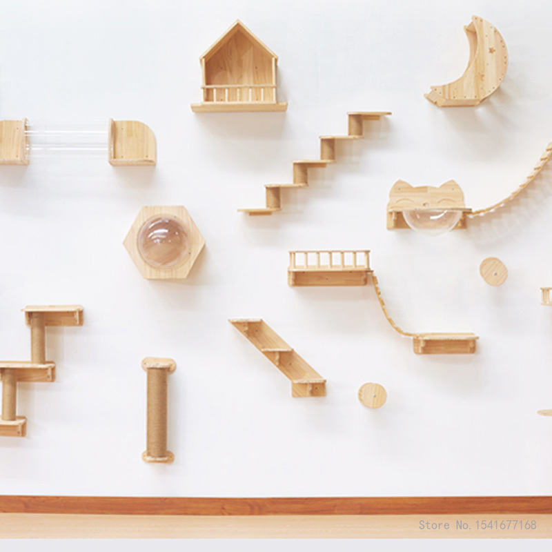 Hamaca para gatos montada en l - Cat Wall Climbing Shelves Hammock Wooden reseña y precio