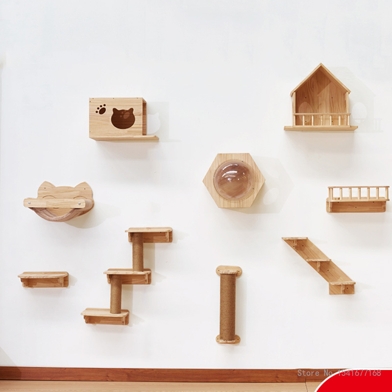 Hamaca para gatos montada en l - Cat Wall Climbing Shelves Hammock Wooden reseña y precio