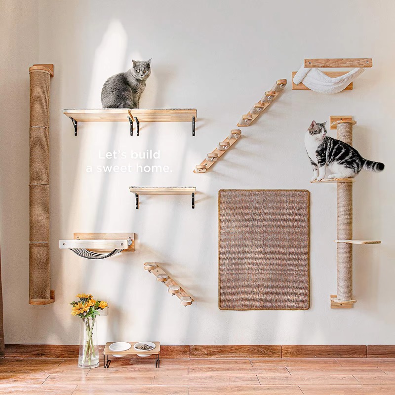 Rascador para Gatos, Estantes  - Cat Wall Climbing Shelves Hammock Wooden reseña y precio