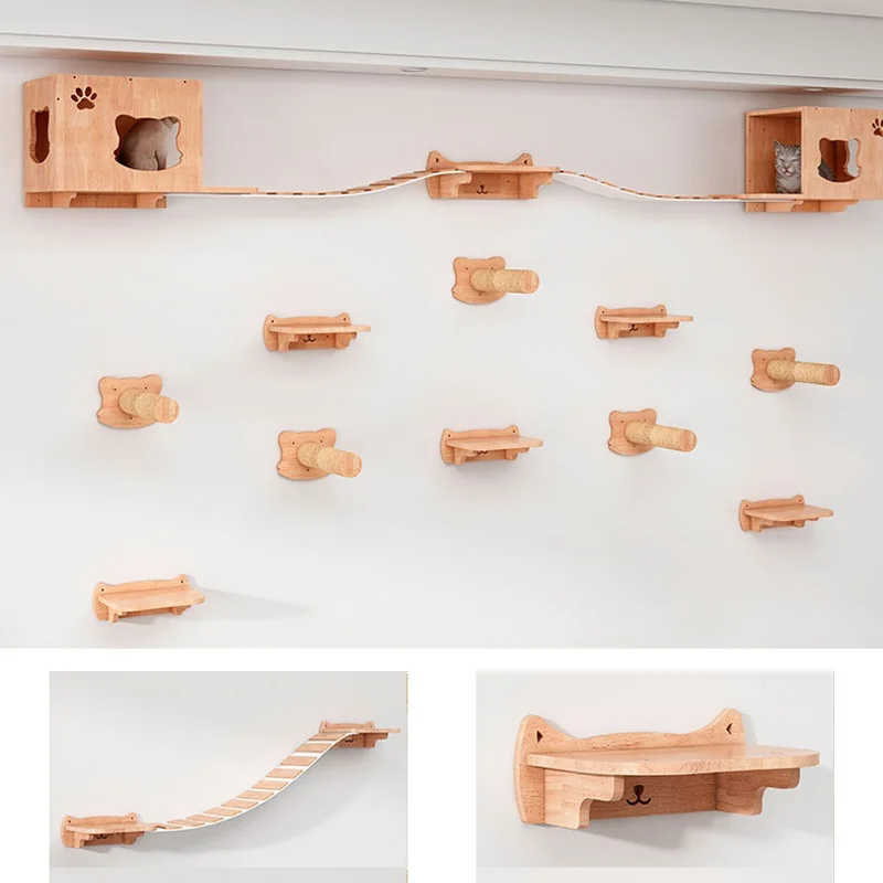 Hamaca para gatos montada en l - Cat Wall Climbing Shelves Hammock Wooden reseña y precio