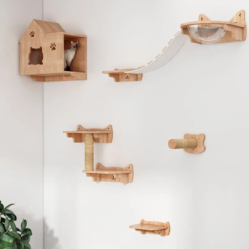 Hamaca para gatos montada en l - Cat Wall Climbing Shelves Hammock Wooden reseña y precio
