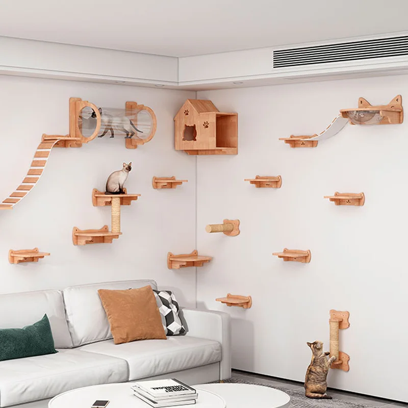 Hamaca para gatos montada en l - Cat Wall Climbing Shelves Hammock Wooden reseña y precio