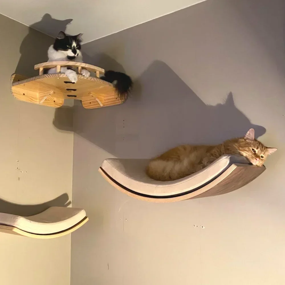 Torre de madera para gatos, mu - Cat Wall Climbing Shelves Hammock Wooden reseña y precio