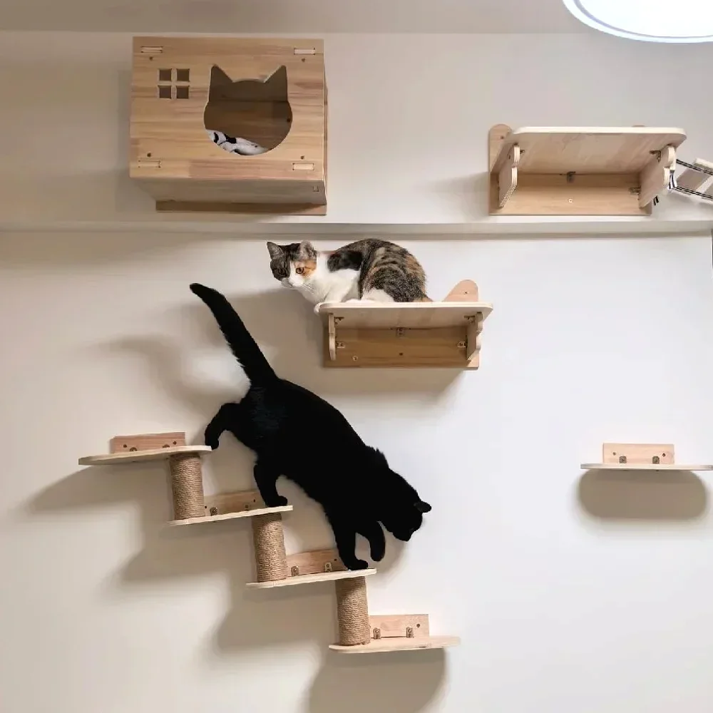 Torre de madera para gatos, mu - Cat Wall Climbing Shelves Hammock Wooden reseña y precio