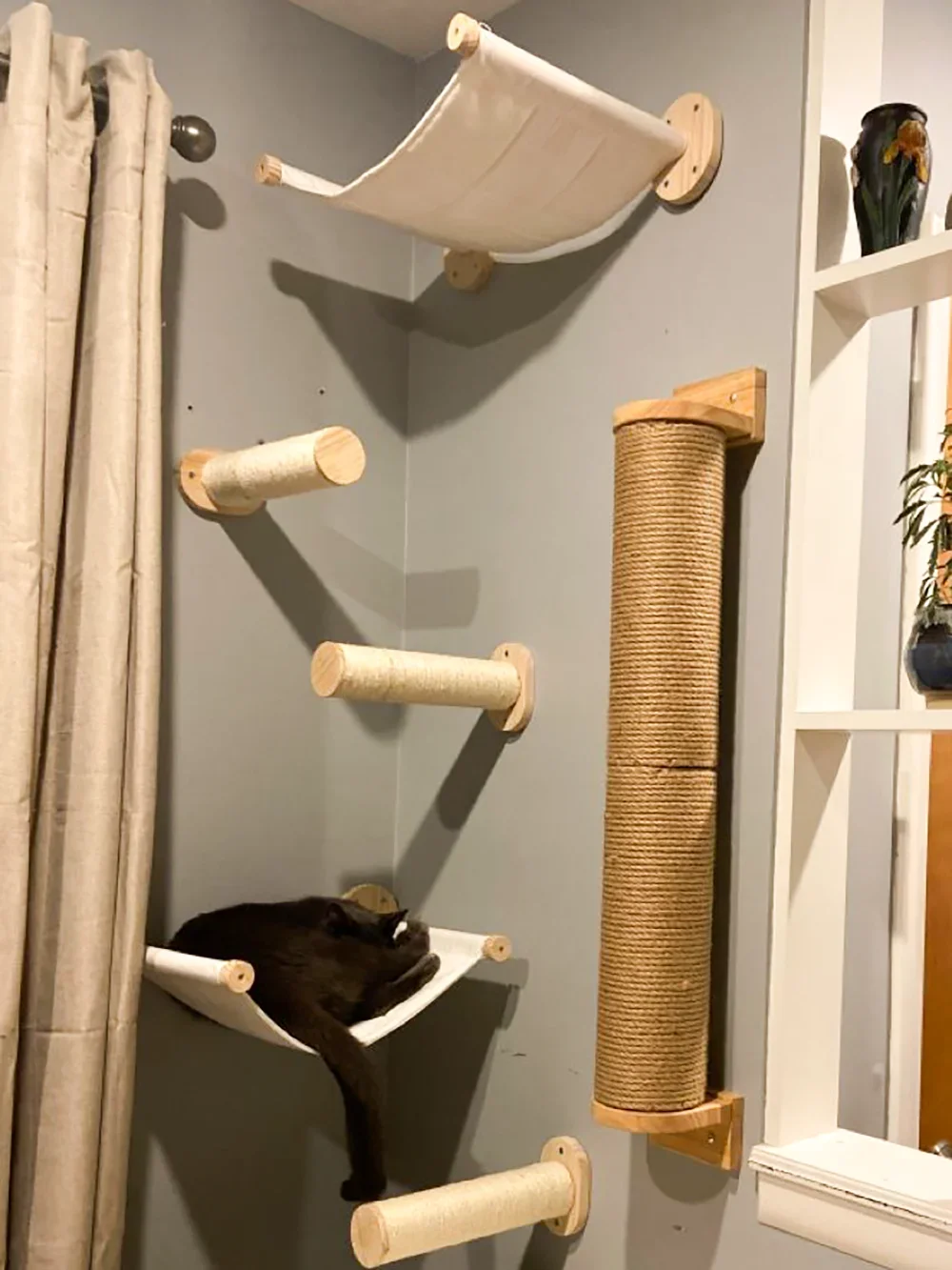 Árbol para gatos de pared con  - Cat Wall Climbing Shelves Hammock Wooden reseña y precio