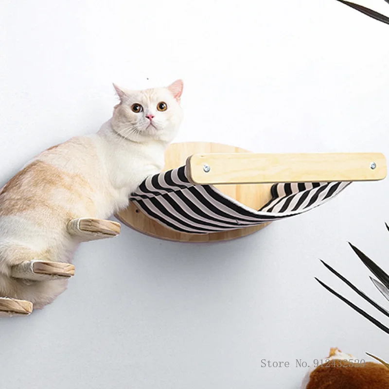 Hamaca para gatos montada en l - Cat Wall Climbing Shelves Hammock Wooden reseña y precio