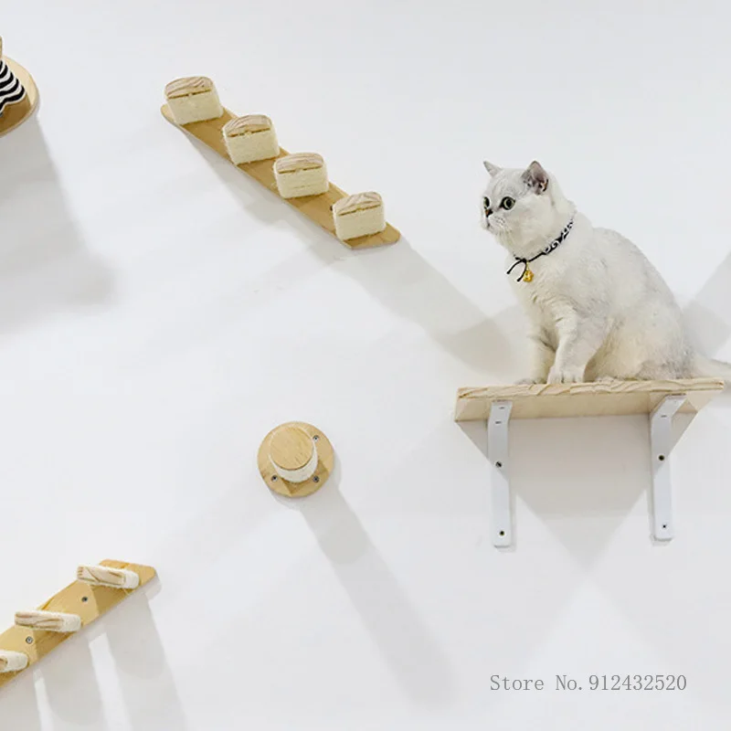 Hamaca para gatos montada en l - Cat Wall Climbing Shelves Hammock Wooden reseña y precio