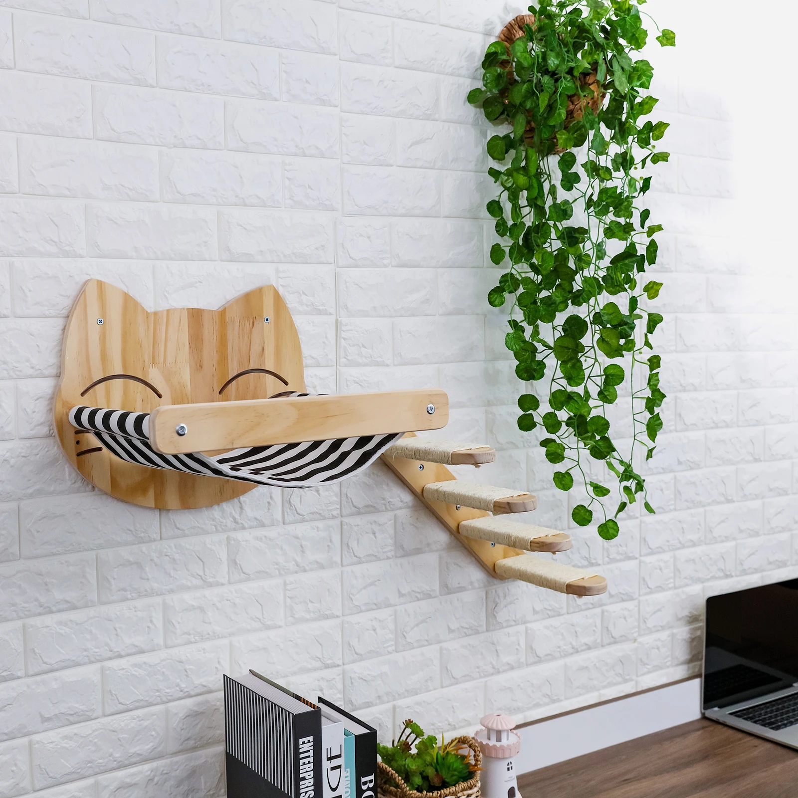 Hamaca para gatos montada en l - Cat Wall Climbing Shelves Hammock Wooden reseña y precio